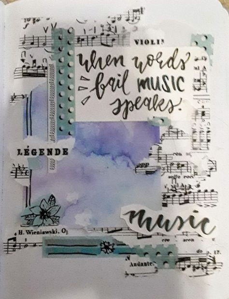 Music themed scrapbook spread - this was so fun to make :)) Music Project Cover Page Ideas, Scrapbook Ideas Music Theme, Music Scrapbook Ideas, Candy Lyrics, Photography Gcse, Music Scrapbook, School Binder Covers, Project Cover Page, School Book Covers