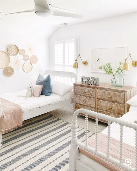 Our coastal shared kids’ room ❤️.  http://liketk.it/2Q5za #liketkit #affiliatelinks #gifted #coastalhome #coastaldecor #beachroom #beachhouse #beachcottage #jennylind #jennylindbed #sharedroom @liketoknow.it #LTKkids #LTKunder100 #LTKhome @liketoknow.it.home Coastal Shared Bedroom, Coastal Toddler Room, Girls Coastal Bedroom, Shared Girls Room Sisters, Kids Coastal Bedroom, Sister Room Ideas Shared Bedrooms, Coastal Girls Bedroom, Coastal Kids Bedroom, Coastal Kids Room