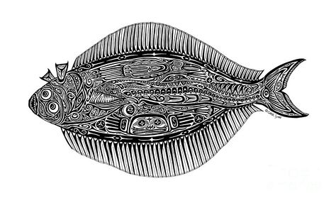 Halibut Drawing  - Halibut Fine Art Print Halibut Drawing, Polymer Fish, Fish Bone Tattoo, Zentangle Dangles, Halibut Fishing, Fish Cartoon, Random Tattoos, Bone Tattoos, Cartoon Fish