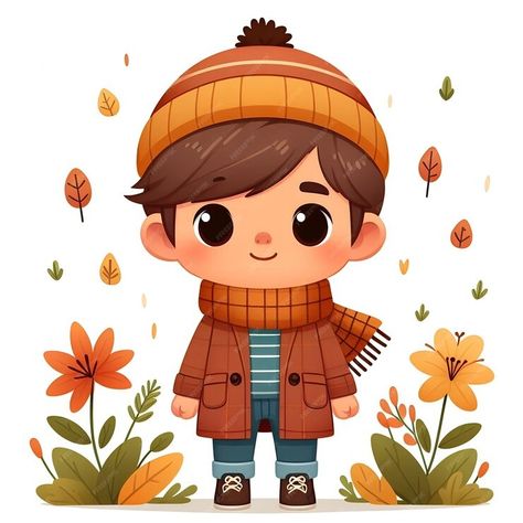 Premium Photo | Little boy with autumn outfit cartoon character illustration Child Illustration Character, Outfit Cartoon, Boy Cartoon Characters, Cartoon Character Illustration, Child Illustration, Chibi Boy, Boy Illustration, Autumn Illustration, Book Illustration Art