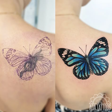 35 Ingenious Tattoo Coverup Ideas | Tattoo Coverup Ideas Let's take a look at some before and after photos of ingenious tattoo cover ups. Lifestyle Tattoo Butterfly Coverup, Butterfly Tattoo For Coverup, Good Tattoo Cover Ups Ideas, Women Cover Up Tattoos, Shoulder Tattoo Cover Up For Women, Infinity Tattoo Cover Up Ideas, Coverup Tattoo Ideas For Women, Best Cover Up Tattoos For Women, Small Cover Up Tattoo Ideas