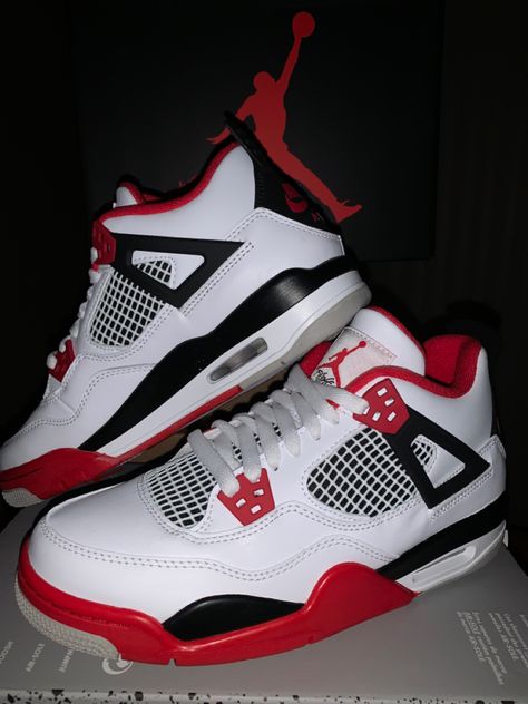 Red Jordans 4s, Fire Red 4s, All Jordan Shoes, Red Jordans, Nike Fashion Shoes, Jordan Shoes Retro, Cute Sneakers, Jordan 5, Cute Nike Shoes