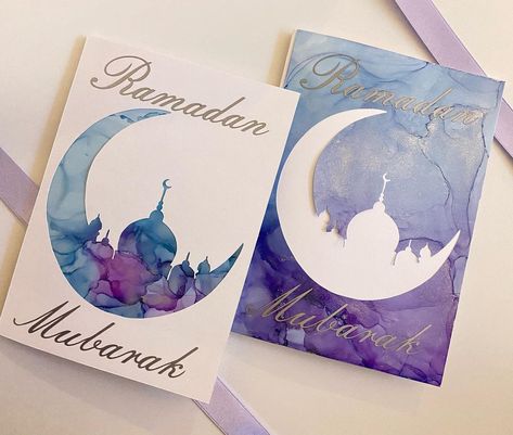 Ramadan Mubarak Cards, Ramadan Card, Eid Greeting Cards, Ramadan Cards, Eid Cards, Eid Greetings, Journal Books, Hand Painted Card, Islamic Caligraphy Art