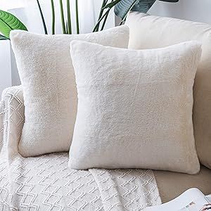 ATTIBUT Pack of 2 Soft Faux Fur Plush Pillow Covers 22x22 Inch/55x55cm Boho Decorative Pillows for Couch Cushion Covers Throw Pillows for Bed Gifts for Her Cream Ivory Throw Pillows For Bed, Pillows For Bed, Decorative Pillows For Couch, Cream Throw Pillows, Beige Throw Pillows, Ivory Pillow, Winter Pillows, Couch Pillow Covers, Throw Pillows Living Room