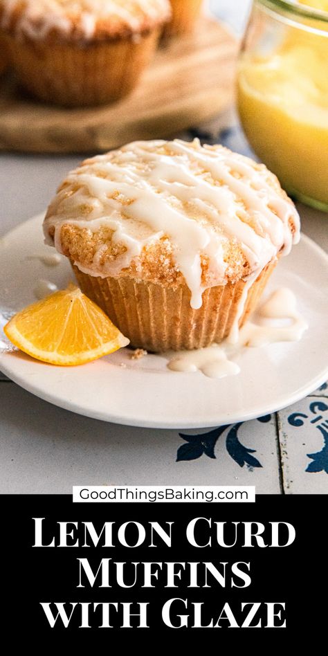 Soft and sweet and hiding a tangy surprise in the center, muffins with lemon curd are a fresh, unique addition to any breakfast or brunch menu. The crusty sugar and lemon glaze makes for a pretty, tasty topping. #lemoncurd #muffins Lemon Muffins With Lemon Curd, Lemon Curd Muffins, Lemon Muffins, Lemon Glaze, Passover Recipes, Lemon Sugar, Savoury Baking, Brunch Menu, Bread And Pastries