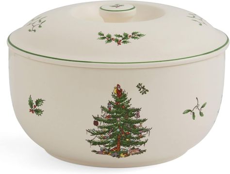 Spode Christmas Tree Individual Casserole | 1 Quart Capacity | Baking Dish | Round Casserole Dish with Lid | Microwave, Dishwasher, and Oven Safe Cookware Safest Cookware, Christmas Tree Collection, Casserole Dish With Lid, Spode Christmas Tree, Spode Christmas, Kitchen Cookware, Baking Dish, Casserole Dish, Holiday Desserts