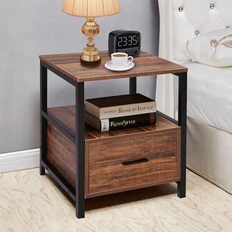 Metal Nightstand, Nightstand Decor, How To Waterproof Wood, Прикроватные Тумбочки, Living Room End Tables, Austin Design, Night Stands, Wood Drawers, Wood Nightstand