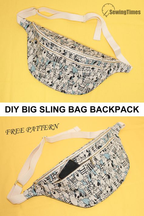 DIY SLING BAG BACKPACK | Big Size Cross body Bag Tutorial & Sewing Pattern [sewingtimes] Cross Body Sling Bag Pattern Free Sewing, Diy Moonbags, How To Make Sling Bag, Sling Bag Patterns To Sew, Sew Cross Body Bag, Cross Bag Pattern, Cross Body Bag Tutorial, Diy Sling Bag Pattern, Cross Body Bag Sewing Pattern