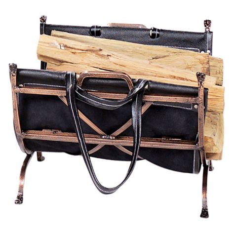 Uniflame Benton Bay Log Holder with Leather Carrier Indoor Firewood Rack, Wood Carrier, Fireplace & Wood Stove Accessories, Firewood Racks, Log Carrier, Firewood Logs, Wood Holder, Firewood Rack, Log Holder