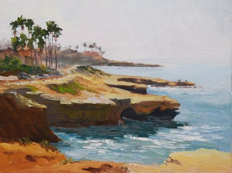 California Beach Painting, San Diego Wall Art, San Diego Painting, Seascapes Paintings, Morning Ocean, Beach Landscape Art, San Diego Skyline, San Diego Art, Beach Oil Painting