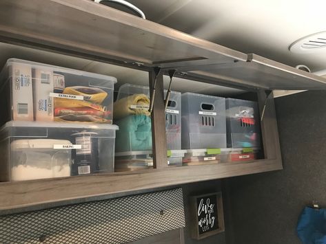 Camper Cupboard Storage Ideas, Camper Storage Organization, Truck Camper Organization, Camper Food Storage, Camping Organization Storage, Toy Hauler Organization, Rv Storage Ideas Travel Trailers, Camper Organization Ideas, Camping Storage Ideas