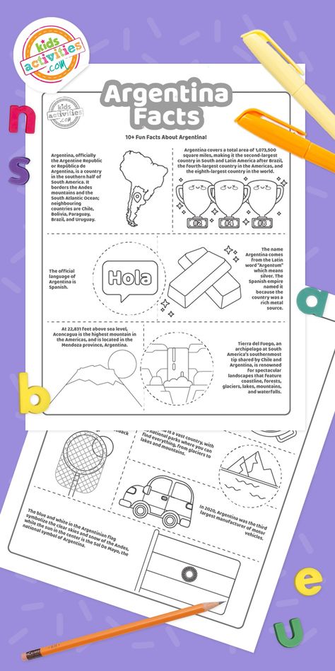 Printable Fun Facts About Argentina for Kids | Kids Activities Blog Argentina Facts, Country Study, Country Studies, Kids Printables, Argentina Flag, Printables Kids, Kids Activities, Free Coloring Pages, Printable Coloring Pages