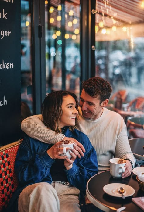 Couple Photography Poses In Cafe, Cafe Couple Pictures, Couples Cafe Photo, Cute Couple Photos In Cafe, Couple Poses At Cafe, Couple Photoshoot In Cafe, Couple Shoot In Cafe, Coffee Engagement Shoot, Cafe Couple Photoshoot Ideas