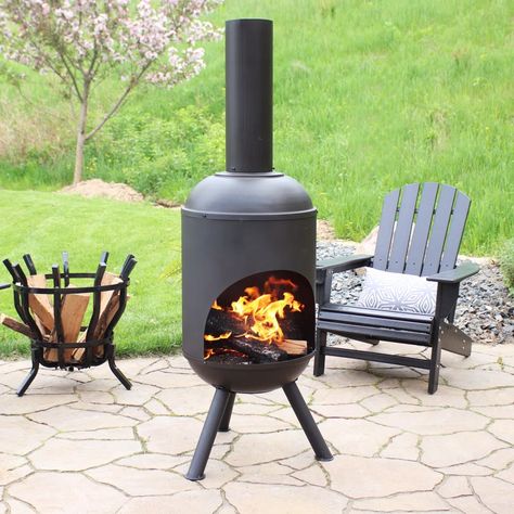 Chiminea Fire Pit, Outdoor Wood Burning Fireplace, Fire Pit Tools, Kelly Clarkson Home, Wood Burning Fire Pit, Wood Burning Fires, Steel Wood, Small Outdoor Spaces, Fire Bowls