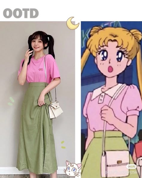 Ootd Anime Style, 90s Anime Inspired Outfits, Sailor Moon Casual Outfits, Sailor Moon Outfit Inspired, 90s Anime Outfits, Sailor Moon Outfit Ideas, Sailor Moon Inspired Outfits, Serena Sailor Moon, Moon Outfits