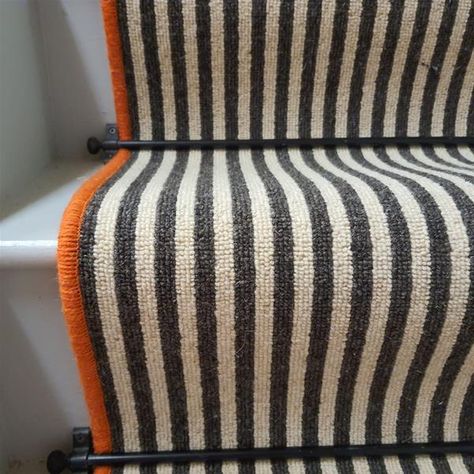 Gray Stair Runner, Wool Stair Runner, Striped Stair Runner, Striped Carpets, Stairs Landing, House Staircase, Hall Ideas, Hallway Stairs, Stair Carpet