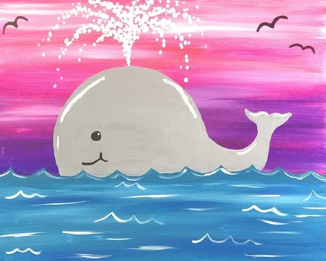 Wally the Whale - Wed, Aug 03 2PM at Leawood Kids Painting Class, Easy Painting For Kids, Acrylic Painting For Kids, Kids Painting Party, Kids Canvas Painting, Whale Painting, Kids Canvas Art, Ahoy Matey, Kids Painting