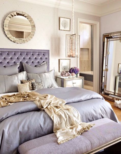 Lavender bedroom Sumptuous Bedroom, Floor Bedding, Big Mirrors, Bed Setup, Glamorous Bedroom, Eclectic Bedroom Design, Nice Bedroom, Design Ložnic, Suite Master