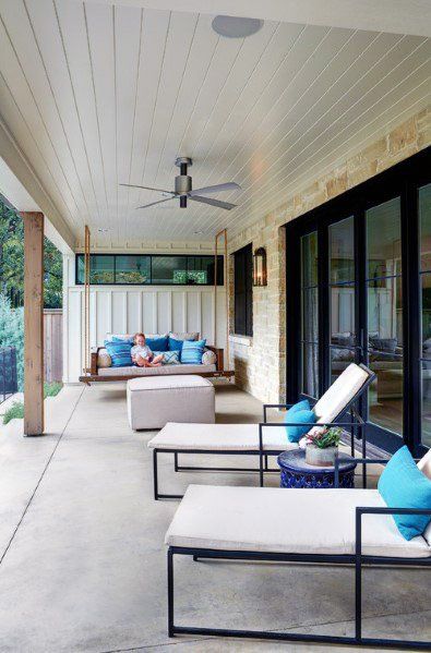 Top 70 Best Porch Ceiling Ideas - Covered Space Designs Painted Tongue And Groove, Porch Ceiling Ideas, Patio Ceiling Ideas, Groove Ceiling, White Porch, Traditional Porch, Shiplap Ceiling, Exterior Ceiling Fans, Tongue And Groove Ceiling