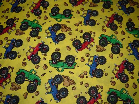 Per yard, "Fun world Monster Truck" fabric on Etsy, $6.99 Disney Quilt, Shabby Chic Fabric, Wedding Types, Cheater Quilt, Blue Boy, Fun World, Baby Monster, Applique Fabric, Blue Quilts