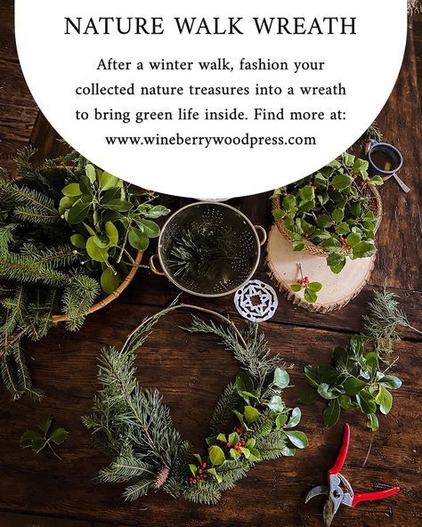 Winter Solstice Nature Activities for Kids – Wineberry Wood Press winter solstice nature activies with kids nature crafts yule crafts nature activities wreath wreath making nature wreath yule wreath solstice wreath Kids Nature Crafts, Autumnal Equinox Celebration, Yule Wreath, Nature Activities For Kids, Nature Wreath, Winter Solstice Party, Winter Solstice Traditions, Yule Traditions, Crafts Nature