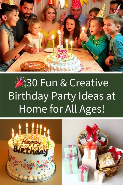 Planning a birthday party at home? Check out these 30 creative ideas for all ages! 🎈🎁 Whether you're going for casual fun or something extra special, there's an idea here for everyone. #birthday #homeparty #celebration What To Do At Birthday Parties, Things To Do At Birthday Parties, 24th Birthday Party Ideas, 30 Birthday Party Ideas, At Home Birthday Party Ideas, Birthday Party Ideas At Home, Adult Birthday Ideas, December Birthday Parties, 30 Birthday Party