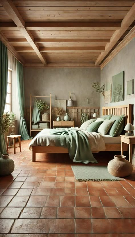 15+ Beautiful Colors to Pair with Terracotta Floor Tiles Instantly 51 Bedroom With Terracotta Floor, Bedroom Terracotta Floor, Tile In Bedroom Floors, Terracotta Floor Bedroom, Terracotta Tile Bedroom, Tile In Bedroom, Tile Bedroom Floor, Bedroom Tiles Floor Ideas, Tiles Floor Bedroom