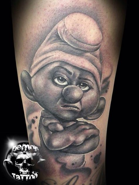 Smurf tattoo awesome work Smurfs Tattoo, Smurf Tattoos, Gangsta Tattoos, Demon Tattoo, Facial Tattoos, Watch Tattoos, Disney Tattoo, New School Tattoo, Badass Tattoos