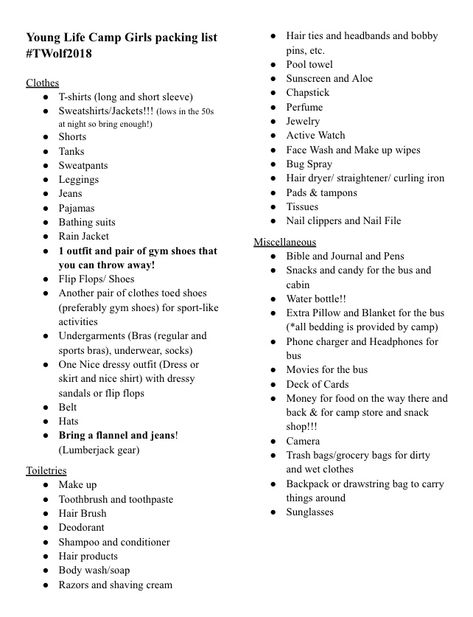 Packing List For School Camp, Summer Church Camp Packing List, Camp America Packing List, What To Pack For School Camp, Camp Essentials For Girls Summer, Camping Packing List Women, Packing List For Summer Camp, What To Bring To Summer Camp, Bible Camp Packing List