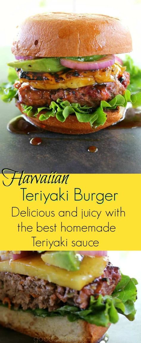 Fresh, grilled pineapple and a homemade teriyaki sauce top this tender, juicy Hawaiian Teriyaki Burger infused with vegetables and ginger. #grilling #cooking #easyrecipes #burger #teriyakisauce Teriyaki Hamburger Patties, Teriyaki Burger, Teriyaki Burgers, Marinated Salmon, Homemade Teriyaki Sauce, Feel Good Food, Grilled Pineapple, Delicious Burgers, Beef Burgers