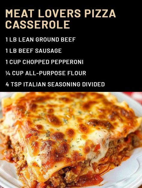 Meat Lovers Pizza Casserole – a family favorite!!! Lean ground beef, sausage, pepperoni, pasta sauce, mozzarella cheese, pizza dough and parmesan cheese. Can add your favorite veggies too! Everyone loved this! There weren’t any leftovers!! Meat Lovers Pizza Casserole, Crazy Good Casserole, Italian Casseroles, Pepperoni Pasta, Easy Bakes, Casserole Bake, Meat Lovers Pizza, Clean Keto, Italian Foods