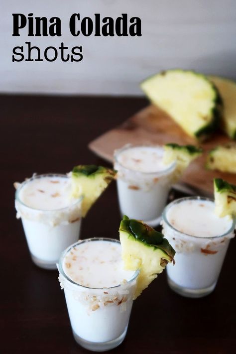 Pina Colada Shooters, Pina Colada Shots, Tropical Shots Recipes, Summer Shots Alcohol, Jello Cocktails, Coconut Shots, Shooters Alcohol Recipes, Tropical Shots, Yummy Shots