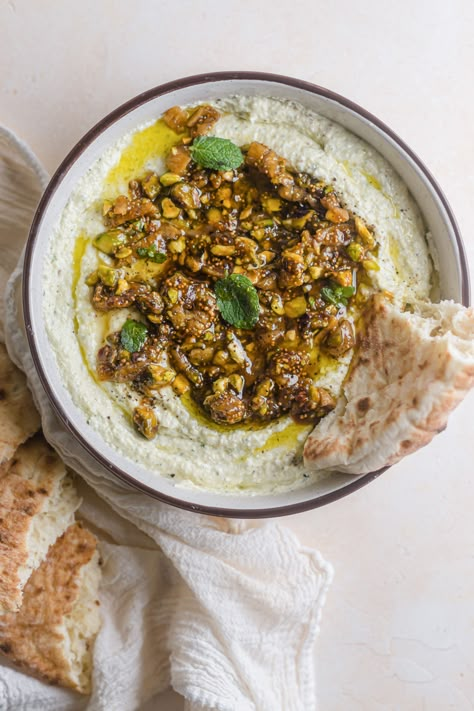 This creamy, salty feta dip with sweet figs, honey, and crunchy pistachios is as pretty as it is tasty. Bring it as a last-minute appetizer to a dinner party or serve it alongside a platter of dips. Feta Dishes, Chanukah Recipes, Last Minute Appetizer, Marinated Olives, Small Appetizers, Feta Recipes, Feta Dip, Whipped Feta, Dried Figs