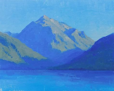 Oil Pastel Mountains Landscapes, Simple Landscape Paintings, Places To Paint, Abstract Mountains, Mountains Painting, Modern Landscape Painting, Summer Blues, Mountain Painting, Oil Pastel Art