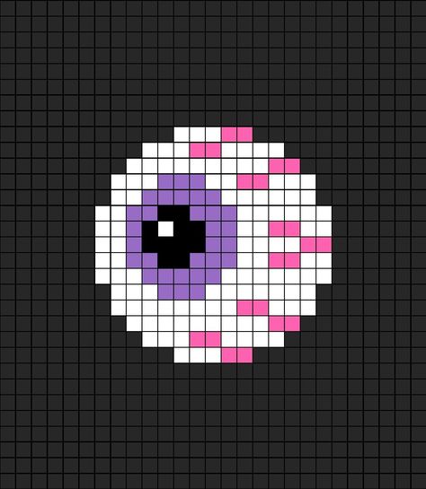 Pixel art template of a purple eye-ball. Pixel Art Without Black Color, Easy Pixel Crochet Pattern, 30 X 30 Pixel Art, Cute Halloween Pixel Art, Pixel Art Without Black, Pixel Art Pattern Halloween, Wednesday Pixel Art, Pixel Art Spooky, Witchy Perler Bead Patterns