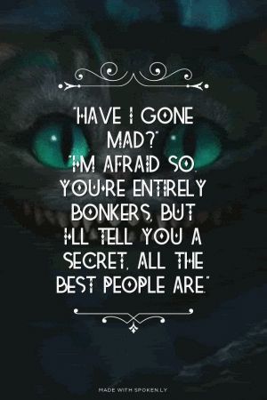 Quotes Alice In Wonderland, Cat Thoughts, Cheshire Cat Quotes, Have I Gone Mad, Night Girl, Alice And Wonderland Quotes, Wonderland Quotes, Alice And Wonderland, We're All Mad Here