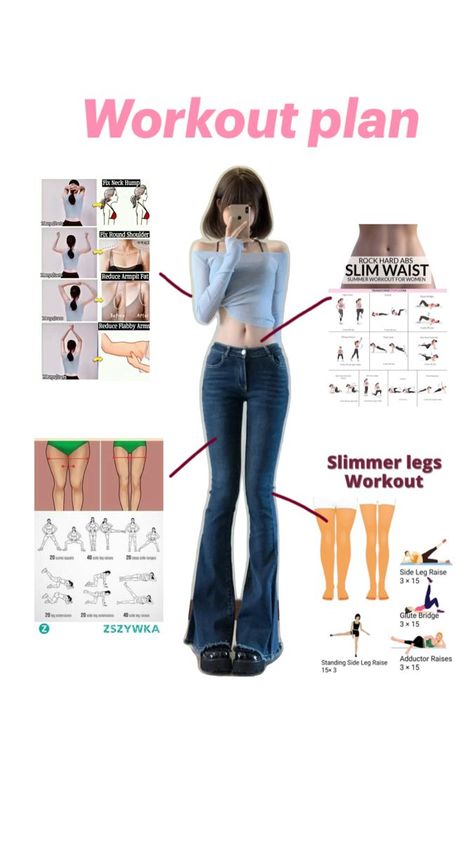 Workout plan :D Fix Rounded Shoulders, Slim Legs Workout, Kpop Workout, How To Get Slim, Motivasi Diet, Modele Fitness, Daily Workout Plan, Summer Body Workouts, All Body Workout