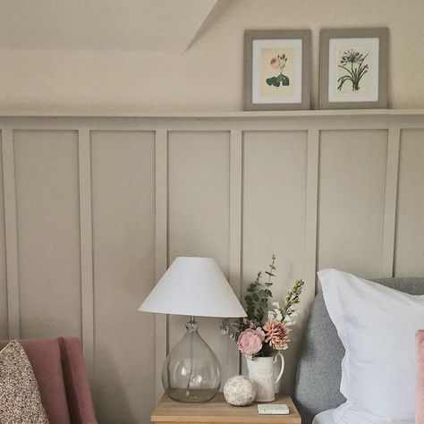 Hayley From Wales on Instagram: "BEDROOM DETAILS 
As promised all details below. Have a fab sunny Bank Holiday weekend all xx
.
.
Wallcolour - Neptune Silver Birch
Panelling colour - Neptune Driftwood
Picture frames - Homebase
Chair - M&S
Cushion on chair - Next
Bedside drawers - FB Marketplace
Vase - Next
Flowers - Neptune
Bedding & Throw - John Lewis
Pink cushions - Dunelm
Carpet - Online carpets

#bedroomdetails #bedroommakeover #bedroomdecor #bedroomideas #bedroom #masterbedroom #bedroomdesign #interiordesign #panelling #panelledwall #moderncountry #countryhomes #countryhomesandinteriors #neptunehome #realneptunehome #neptunesilverbirch #neptunedriftwood #stillsunday" Neptune Driftwood, Neptune Bedroom, Neptune Home, Instagram Bedroom, Bedroom Details, Bedside Drawers, Bedding Throw, Pink Cushions, Silver Birch