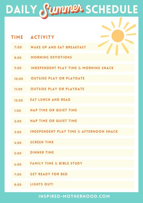 A GREAT sample summer schedule for young kids. I've found if we have too much open time without structure we don't know what to do with ourselves. We won't do well if we have a completely unstructured summer. We like order and our family thrives on it. So we created this summer schedule for kids. Including free schedule to print! #summer #schedule #kids #summerfun #motherhood Simple Summer Schedule For Kids, Summer Schedule For Kids 8-10, Summer Schedule For Kids, Activity Schedule, Kids Summer Schedule, Morning Devotion, Summer Schedule, Drawing Help, Toddler Behavior