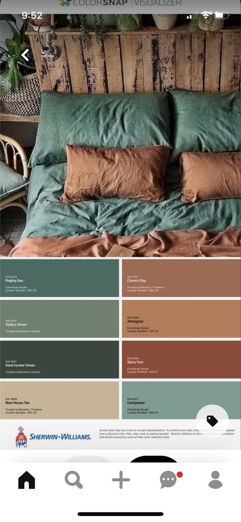 Green Bedroom Colors, Olive Green Bedrooms, Copper Bedroom, Bloxburg Exterior, Terracotta And Green, Exterior House Colors Ranch Style, Exterior House Colors With Stone, House Paint Color Combination, Exterior House Colors Combinations