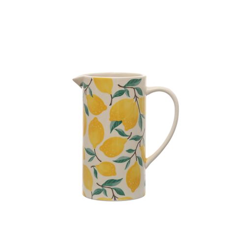 8" Lemon Print Pitcher by Ashland® | Sunny Days | Michaels Lemon Pottery Painting, Lemon Painted Pottery, Lemon Plate Pottery, Hand Painted Bowls Lemons, Lemon Ceramic Bowl, Lemon Vase, Pottery Inspo, Diy Pots, Glaze Paint