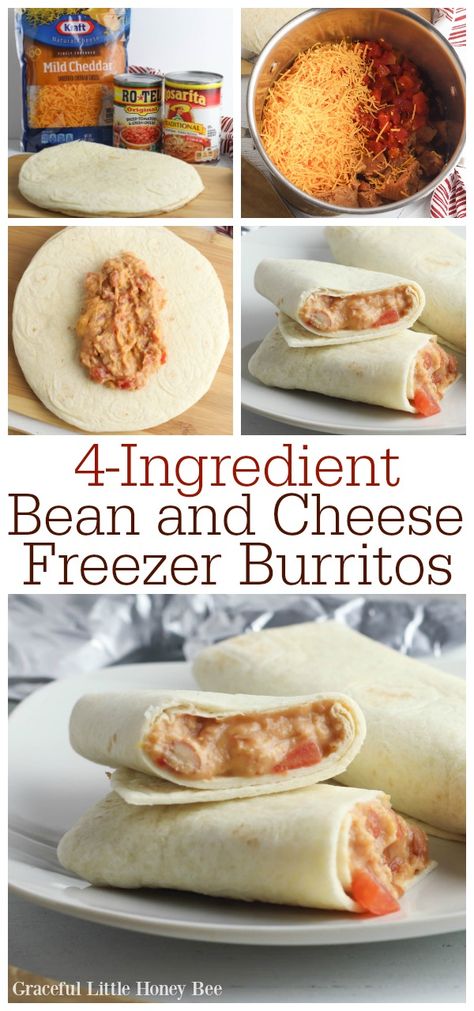 These Bean and Cheese Freezer Burritos only cost .55/serving and make a quick and frugal lunch or dinner on the go or at home! Find the recipe on gracefullittlehoneybee.com #burrito #frugalrecipes #freezercooking #bean #cheese Jam Squares, Burritos Freezer, Freezer Burritos, Lunch Quick, Bean And Cheese Burrito, Freezer Friendly Meals, Freezable Meals, Easy Freezer Meals, Freezer Meal Prep