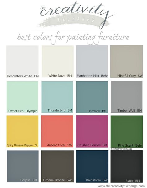 16 of the best paint colors for painting furniture or cabinets. The Creativity Exchange Lacquer Bedroom Furniture, Paint Colors For Furniture, Colors For Furniture, Velvet Finishes Paint, Colors For Painting, Mindful Gray, Decor Pad, Painted Bedroom Furniture, Painted Furniture Colors