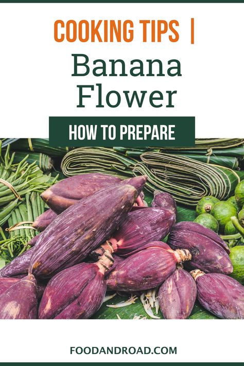 Vegan Banana Blossom Recipes, Banana Flowers Recipe, Banana Heart Recipe, Banana Blossom Vegan Fish, Banana Blossom Recipe, Banana Flower Recipe, Banana Heart, Cooking Bananas, Banana Blossom