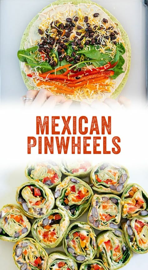 These Mexican pinwheels are a quick and easy lunch recipe, they're colorful and full of healthy veggies. Dip in salsa for the win! #mexican #pinwheel #recipe #kidfriendly #kids #lunch #lunchideas Mexican Pinwheels, Veggies Dip, Pinwheel Recipe, Beans Mexican, Cheese Wraps, Veggie Dinners, A Couple Cooks, Spinach Wraps, Gluten Free Wraps