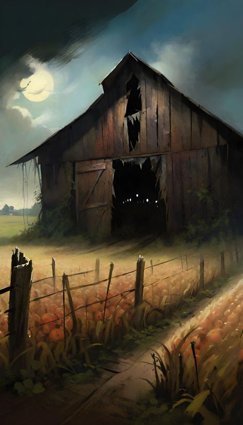 Portraying a nightmarish rural scene where a barn is transformed into a monstrous entity Spooky Houses, Dream Song, Creepy Houses, Happy Diwali Images, Diwali Images, Spooky House, Rural Scenes, Farm Art, Call Of Cthulhu