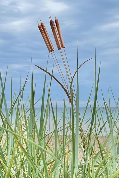 These cool new Copper Cattail Wind Chimes are handmade from long-lasting, high-quality copper and brass and peacefully chime as they sway in the breeze. Copper Wind Spinners, Copper Wire Crafts, House Siding, Cat Tail, Side Yard, Wind Spinners, Wire Crafts, Copper And Brass, Craft Sale