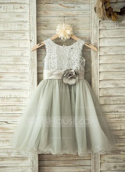 [US$ 64.39] A-Line/Princess Knee-length Flower Girl Dress - Tulle Sleeveless Scoop Neck With Flower(s)/Sequins (010093249) Sage Flower Girl Dress, Elegant Outfit Ideas, Jj House, Green Flower Girl Dresses, Flower Girl Outfit, Sleeveless Flower Girl Dresses, Boho Flower Girl, Sage Green Bridesmaid Dress, Cheap Flower Girl Dresses