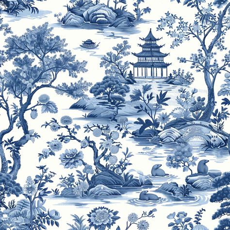 Blue Blanc, Chinoiserie Art Blue And White, Blue And White China Pattern, Chinese Porcelain Pattern, Digital Print Textiles, Chinoiserie Prints, Print Scarf Design, Thai Pattern, Chinoiserie Pattern