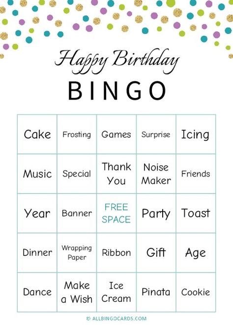 Birthday Bingo Game, Birthday Party Games Printable, Birthday Bingo Free Printable, Birthday Bingo Template, Happy Birthday Games, Bingo Cake, Birthday Bingo, Bingo Birthday, Custom Bingo Cards